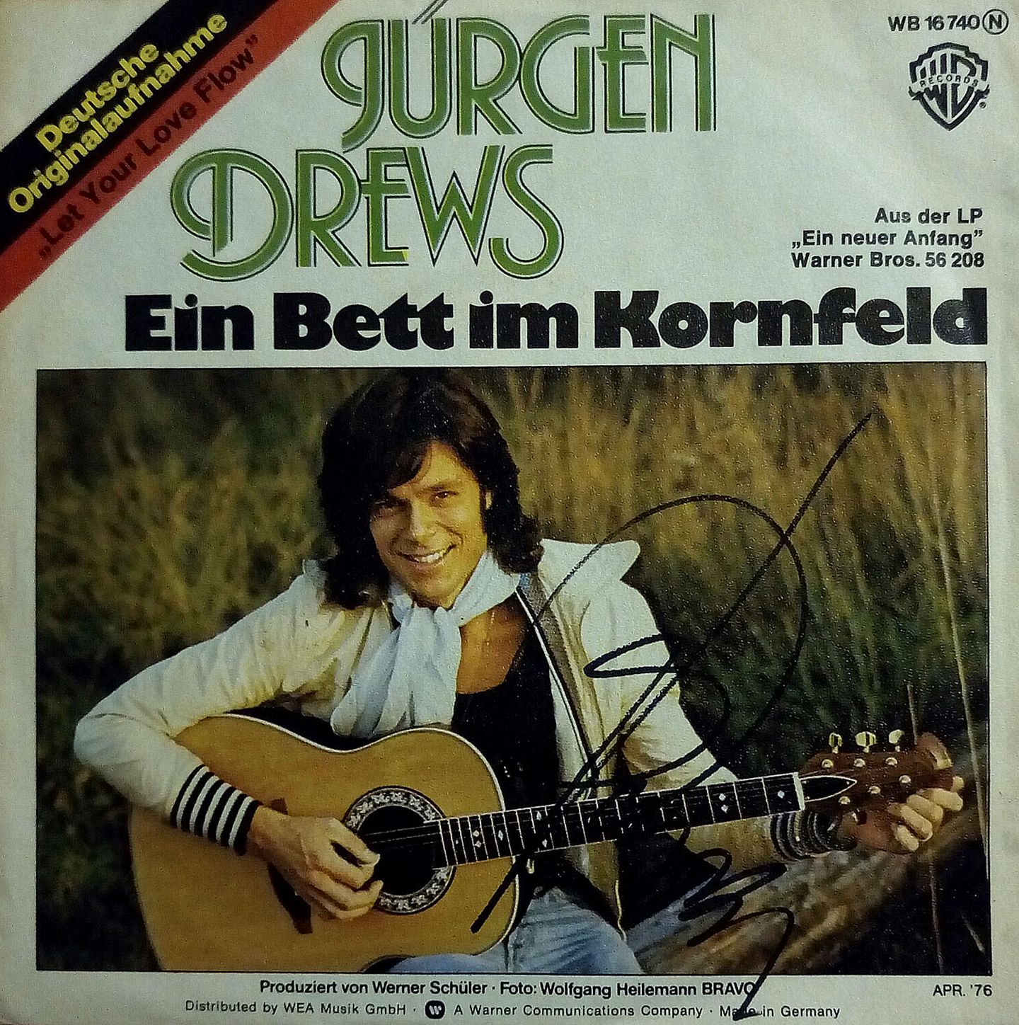 Ein Bett im Kornfeld April 1976, Original-Single mit Autogramm